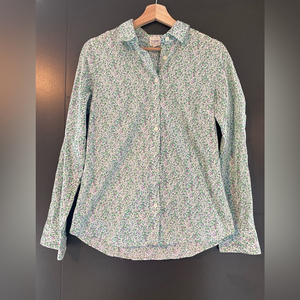 J. Crew Green and Purple Floral Shirt